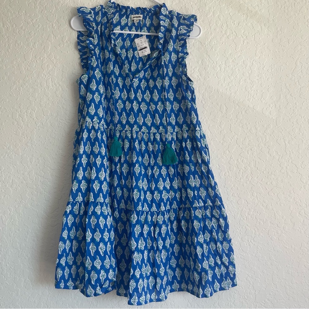 J. Crew Blue and White Kids Dress with Tassels